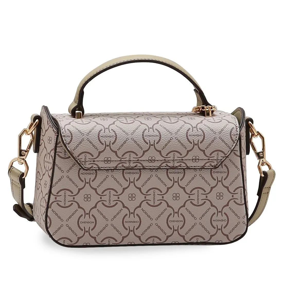 Bolsa Chenson Classic Cristal bege vista traseira com alça de mão e alça longa removível